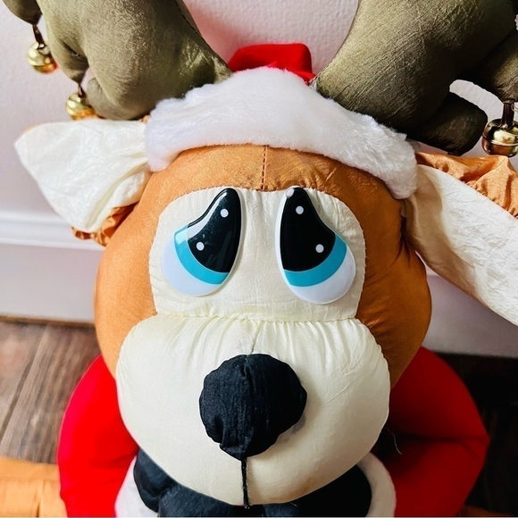 Vtg House of Loyd Shivers Reindeer Christmas Draft Stopper Nylon Parachute Plush - Picture 3 of 16